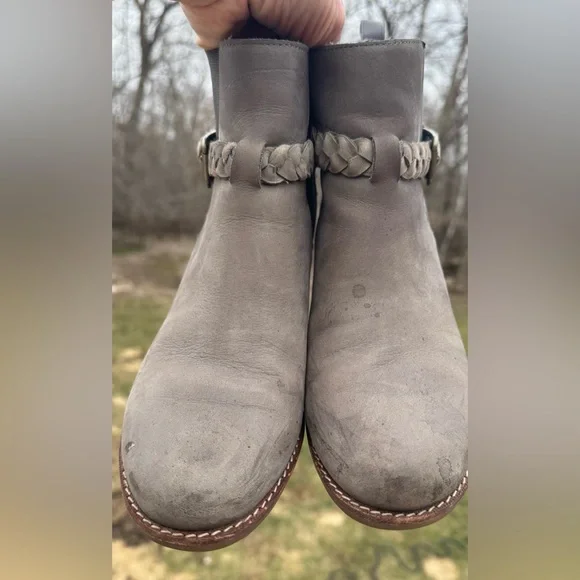 Sperry Leather Ankle Boots 8M Taupe Braided Strap Block Heel Chelsea Boho - Picture 8 of 16